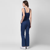 Women's Blue Denim Strap style Jumpsuit with bootcut pants